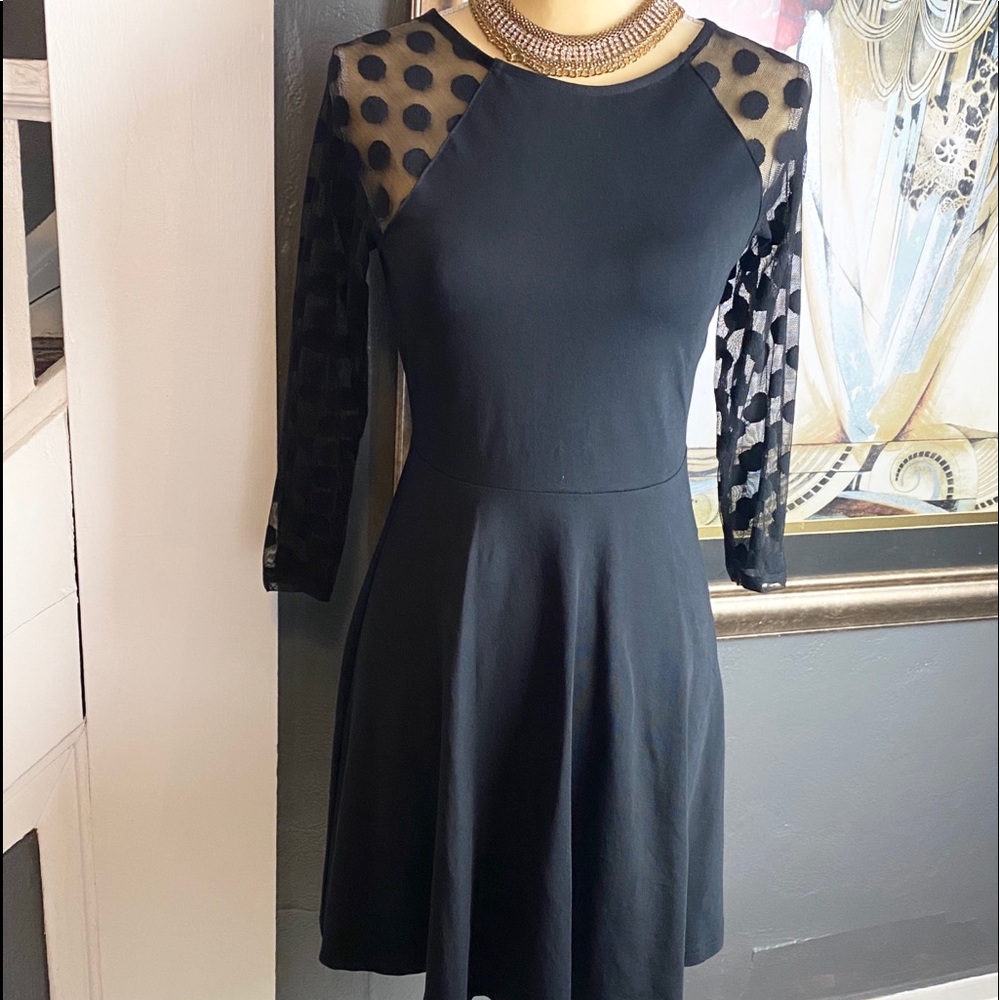 Y2K Express black mini sheer polkadotted 3/4 sleeve dress size small